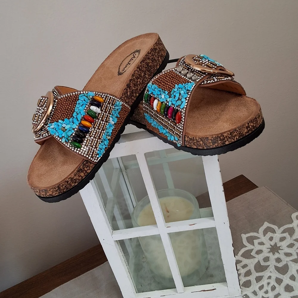 ATALINA, NWT,  5.5, Woman's Multi-Colored Embellished Sandals - Picture 6 of 7
